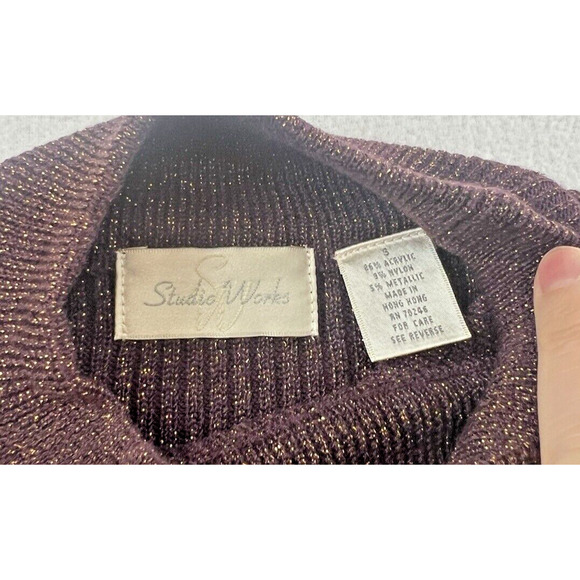 NEW Studio Works Short Sleeve Plum Gold Sweater Size‎ Small Preppy - Picture 4 of 6